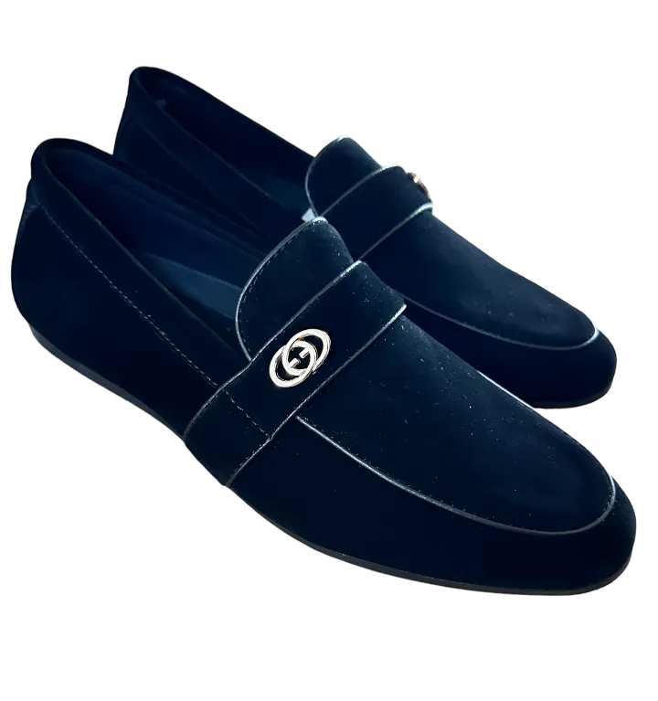 Black Men's Suede Shoes Leather Trim Design Slip-on Loafer