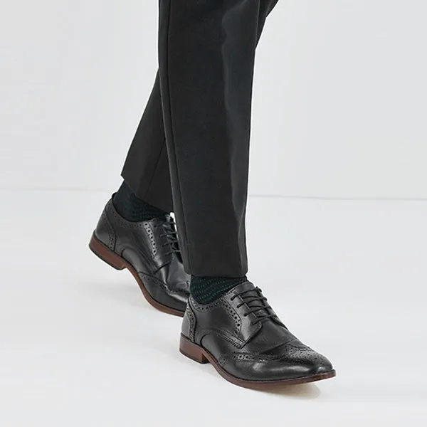 Black Regular Fit Mens Contrast Sole Leather Brogues