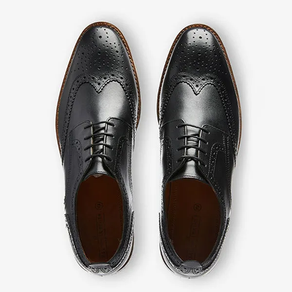 Black Regular Fit Mens Contrast Sole Leather Brogues