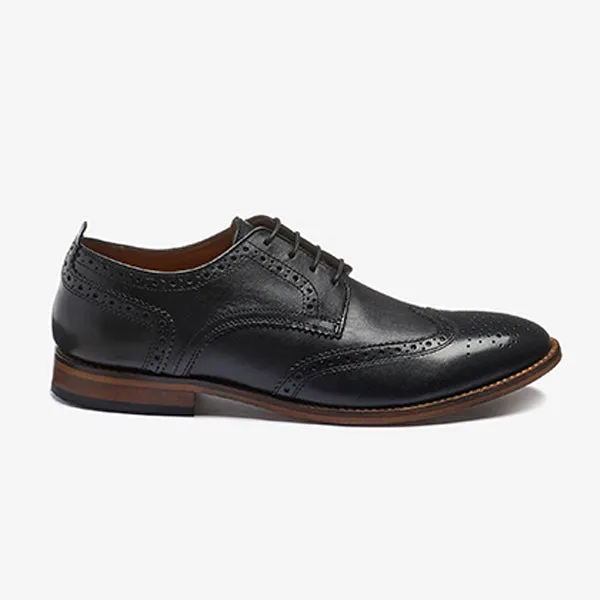 Black Regular Fit Mens Contrast Sole Leather Brogues