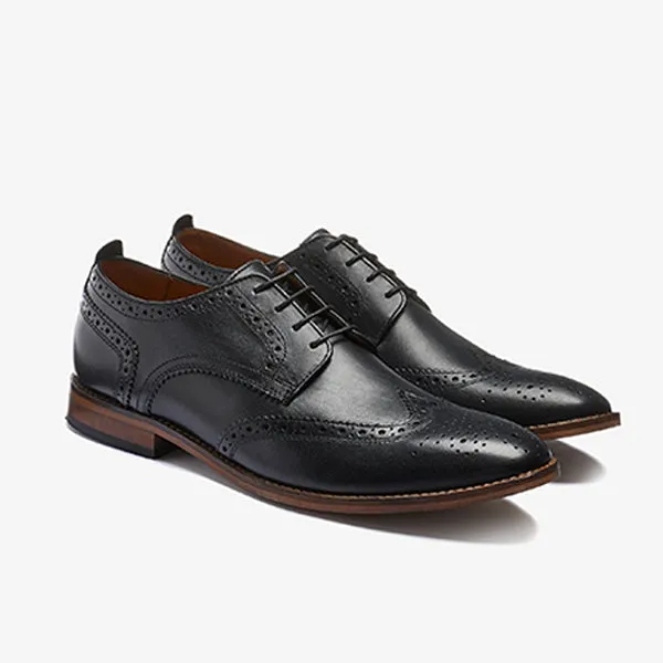 Black Regular Fit Mens Contrast Sole Leather Brogues