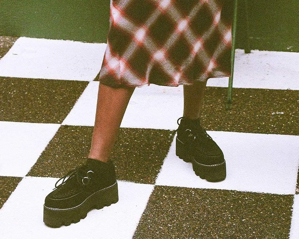 Black Suede D-Ring Dino Lug Creeper