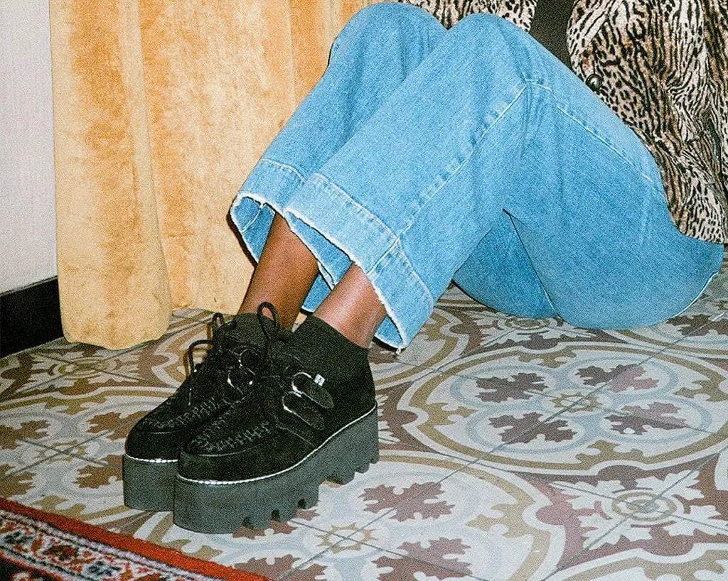 Black Suede D-Ring Dino Lug Creeper