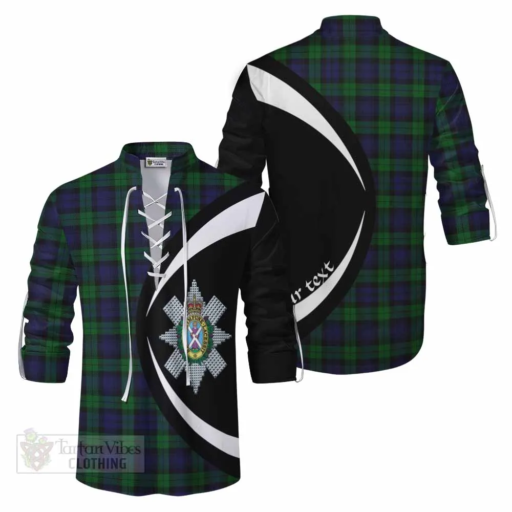 Black Watch Tartan Ghillie Kilt Shirt with Family Crest Circle Style