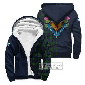Black Watch Tartan Sherpa Hoodie Alba with Scottish Lion Royal Arm Half Style