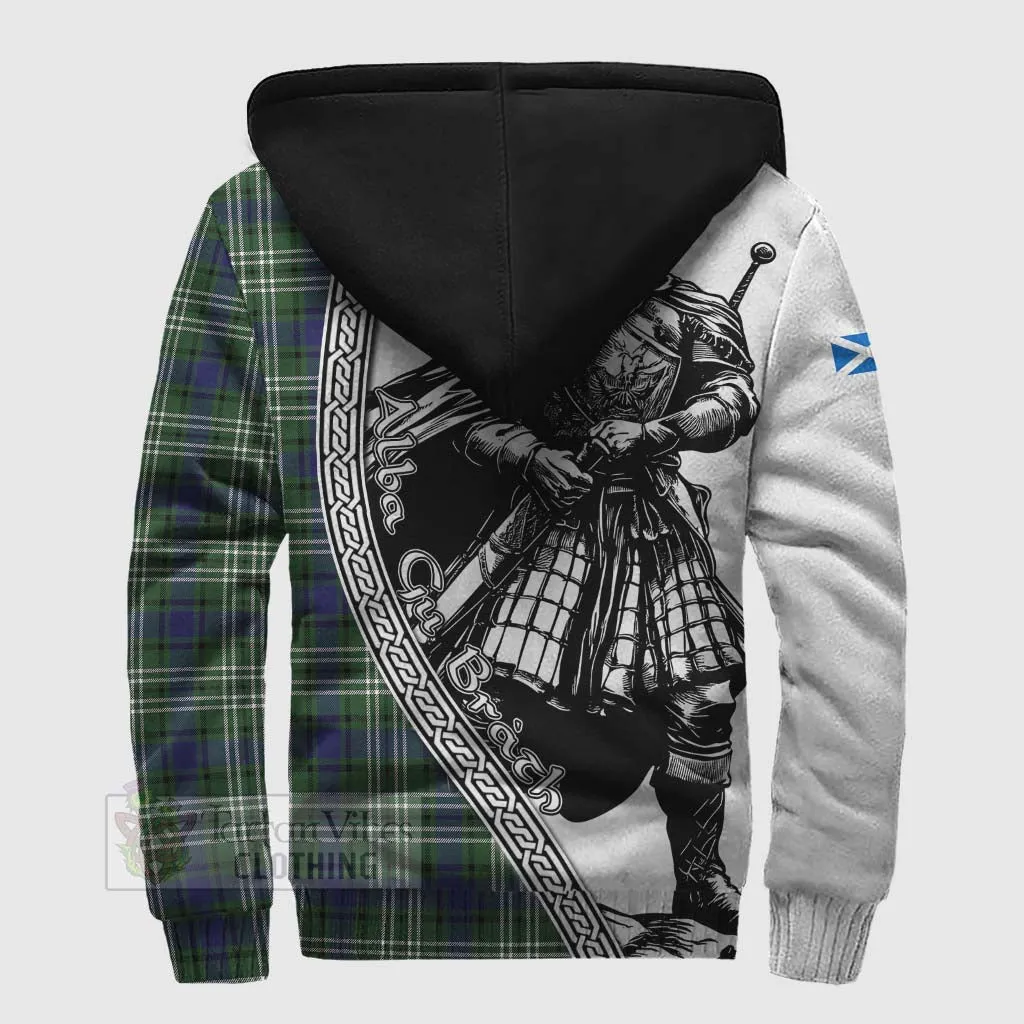 Blyth Tartan Clan Crest Sherpa Hoodie with Highlander Warrior Celtic Style