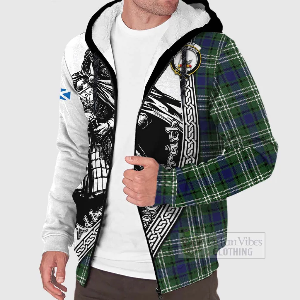 Blyth Tartan Clan Crest Sherpa Hoodie with Highlander Warrior Celtic Style