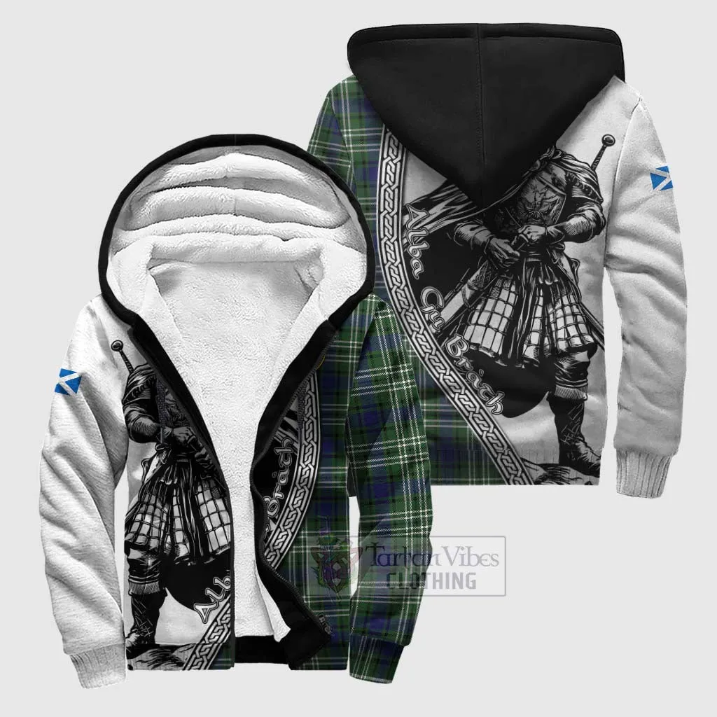 Blyth Tartan Clan Crest Sherpa Hoodie with Highlander Warrior Celtic Style