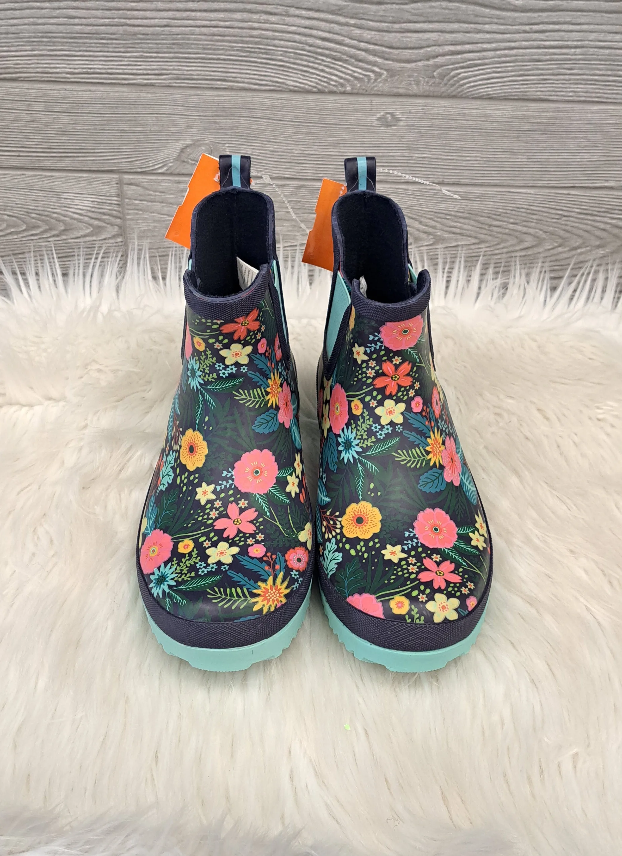 Boots Rain By Clothes Mentor In Floral Print, Size: 7