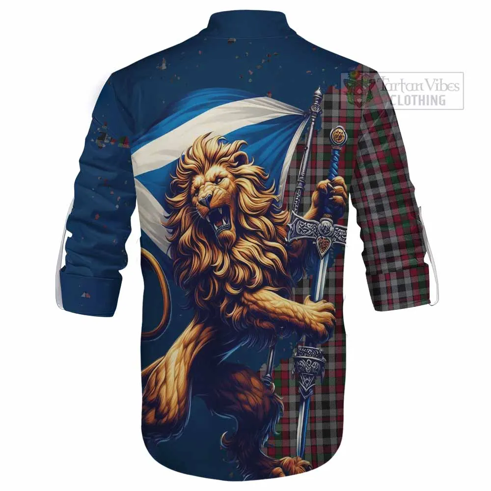 Borthwick Tartan Family Crest Ghillie Kilt Shirt with Scottish Majestic Lion