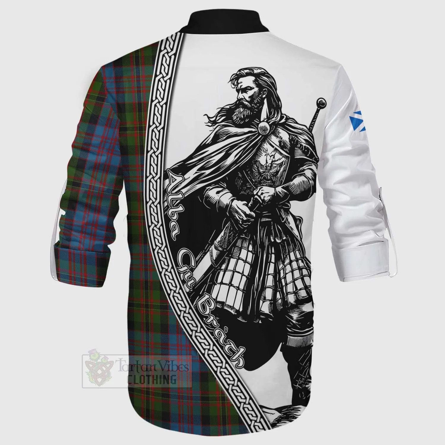 Bowie Tartan Clan Crest Ghillie Kilt Shirt with Highlander Warrior Celtic Style
