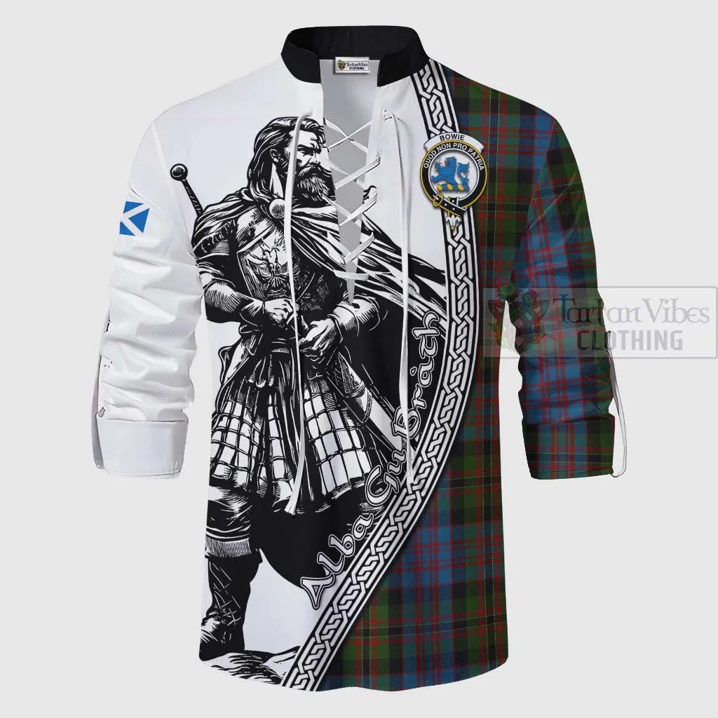Bowie Tartan Clan Crest Ghillie Kilt Shirt with Highlander Warrior Celtic Style