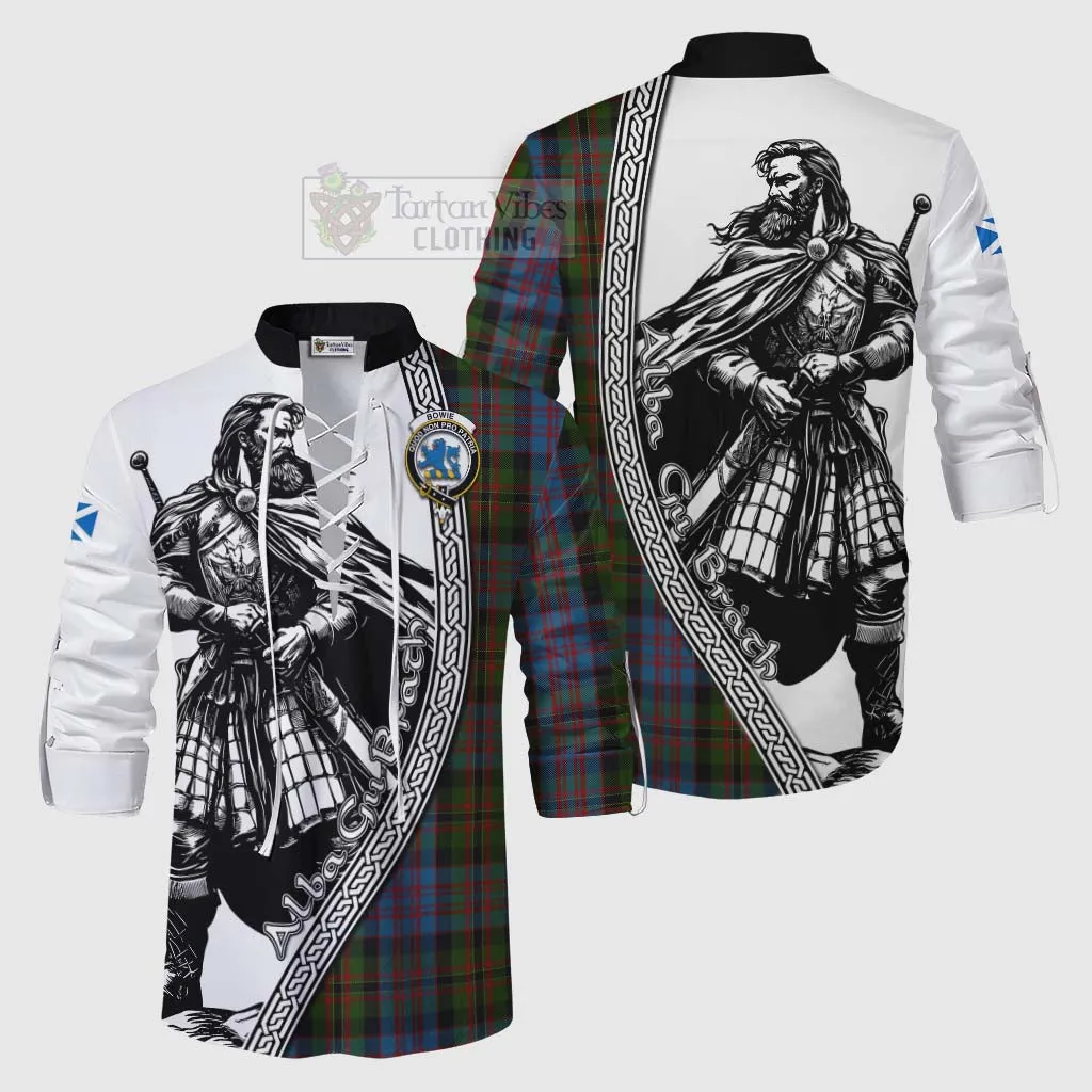 Bowie Tartan Clan Crest Ghillie Kilt Shirt with Highlander Warrior Celtic Style