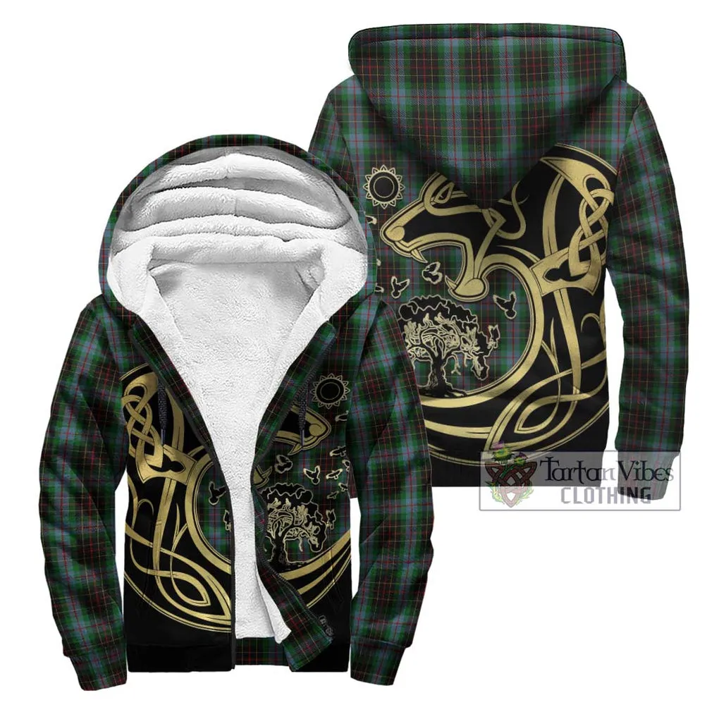 Brodie Hunting Tartan Sherpa Hoodie with Family Crest Celtic Wolf Style