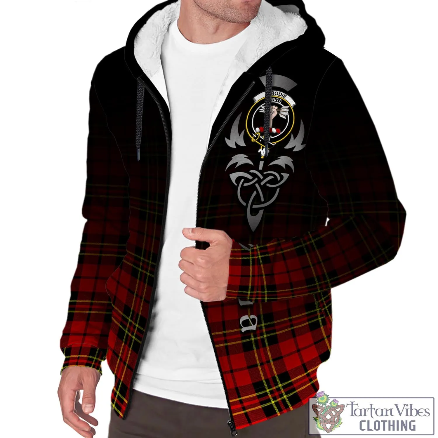 Brodie Modern Tartan Sherpa Hoodie Featuring Alba Gu Brath Family Crest Celtic Inspired