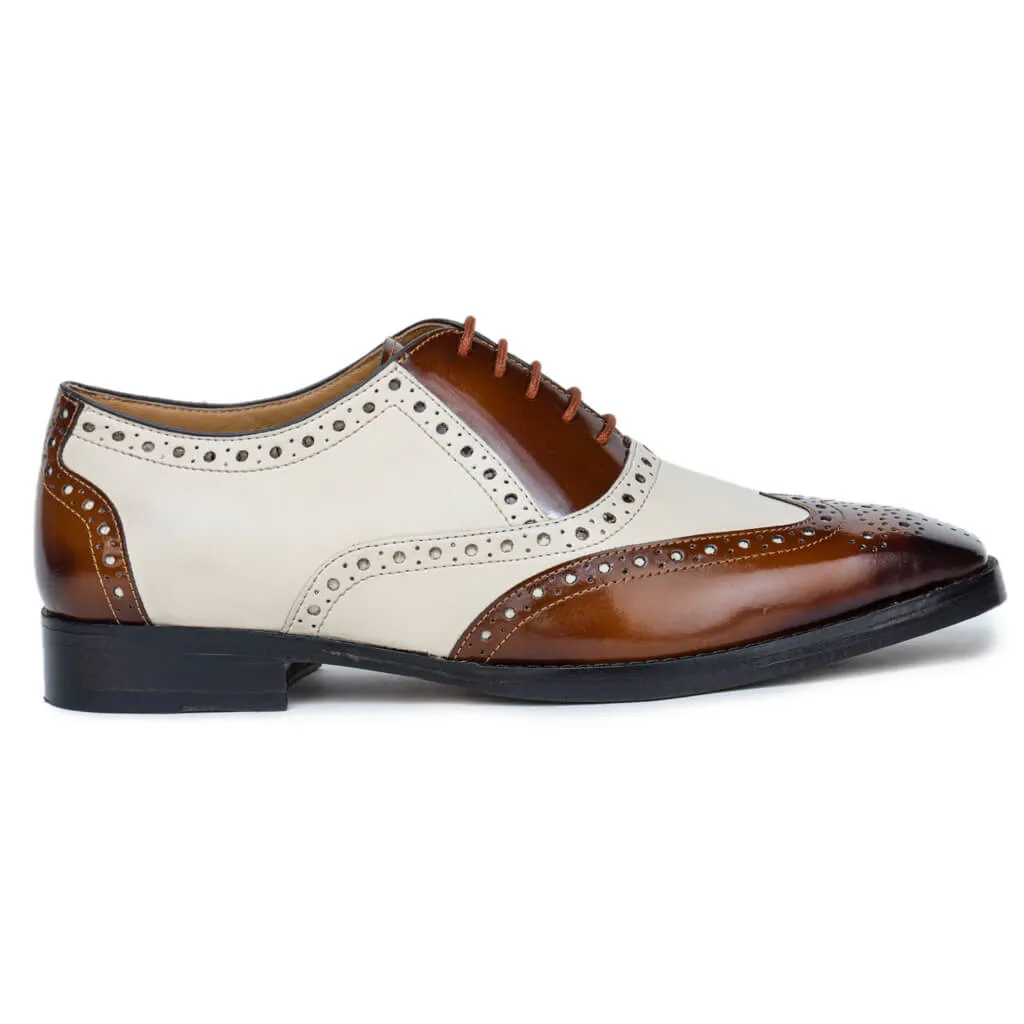 Brown & White Mirror Glossed Spectator Wingtip Oxfords