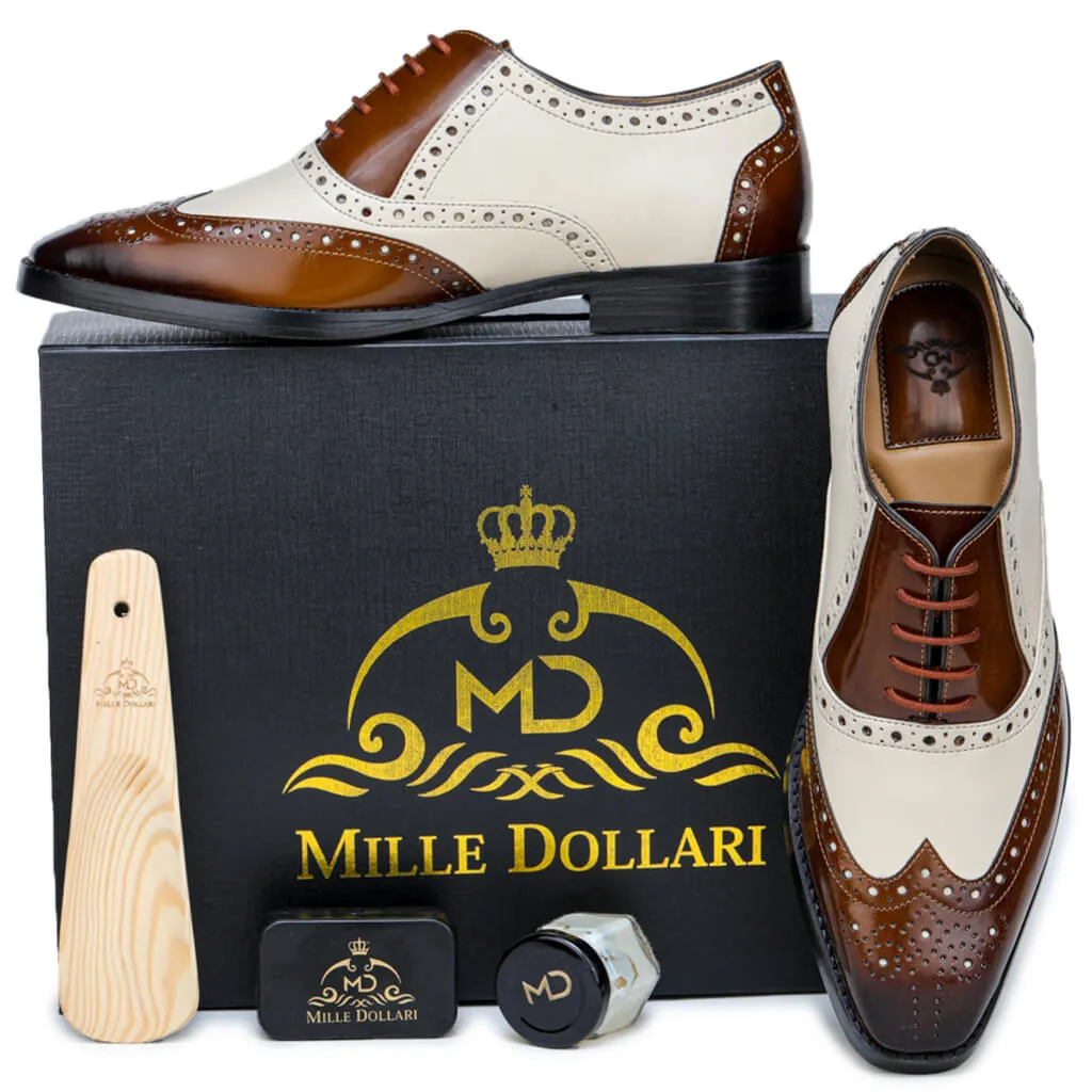 Brown & White Mirror Glossed Spectator Wingtip Oxfords