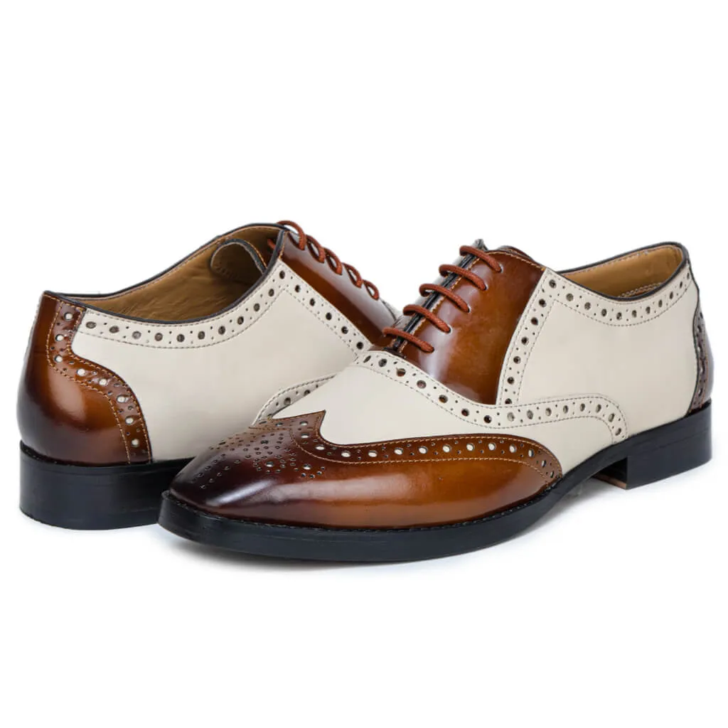 Brown & White Mirror Glossed Spectator Wingtip Oxfords