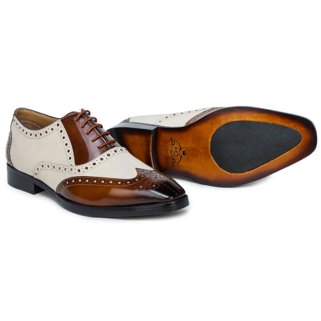 Brown & White Mirror Glossed Spectator Wingtip Oxfords