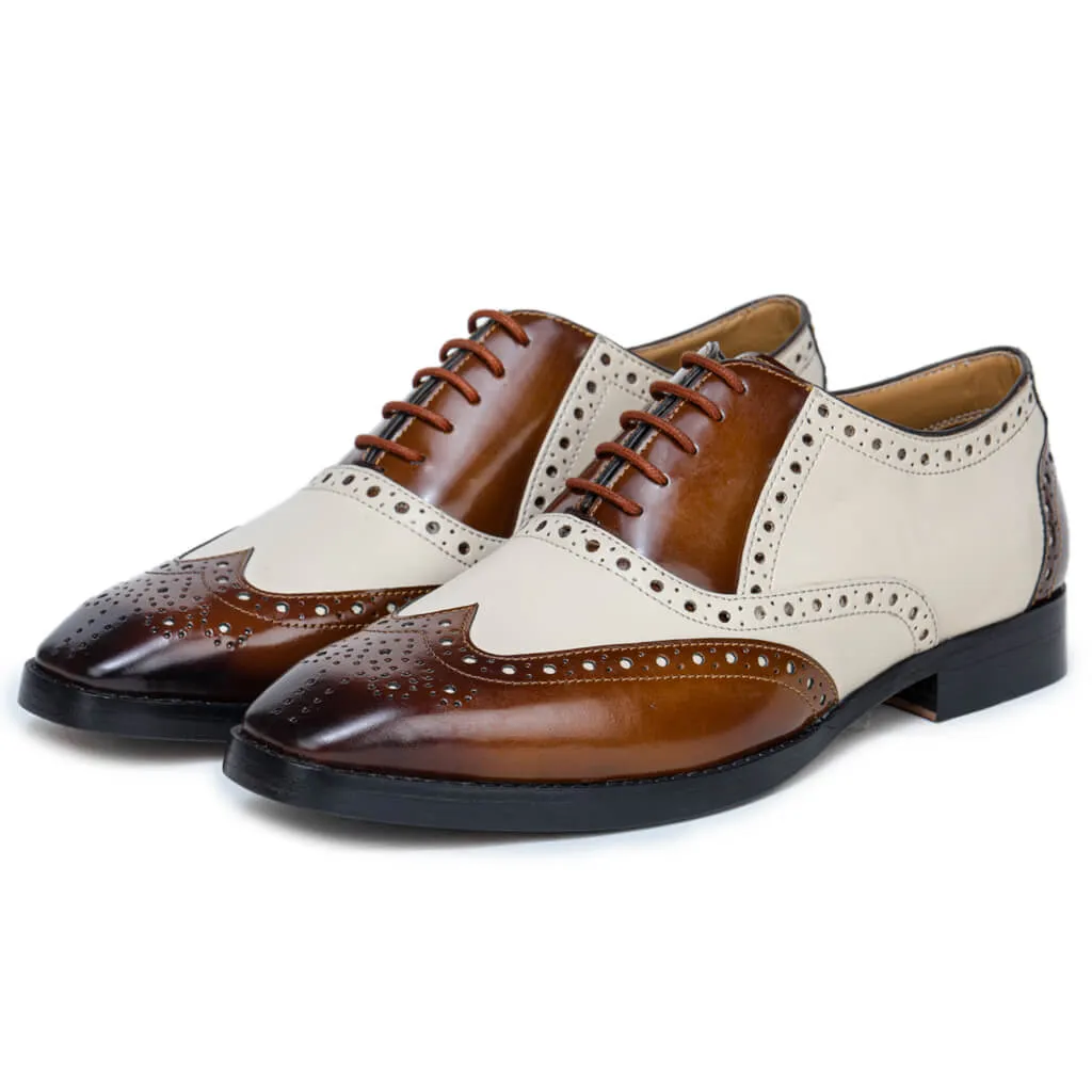 Brown & White Mirror Glossed Spectator Wingtip Oxfords