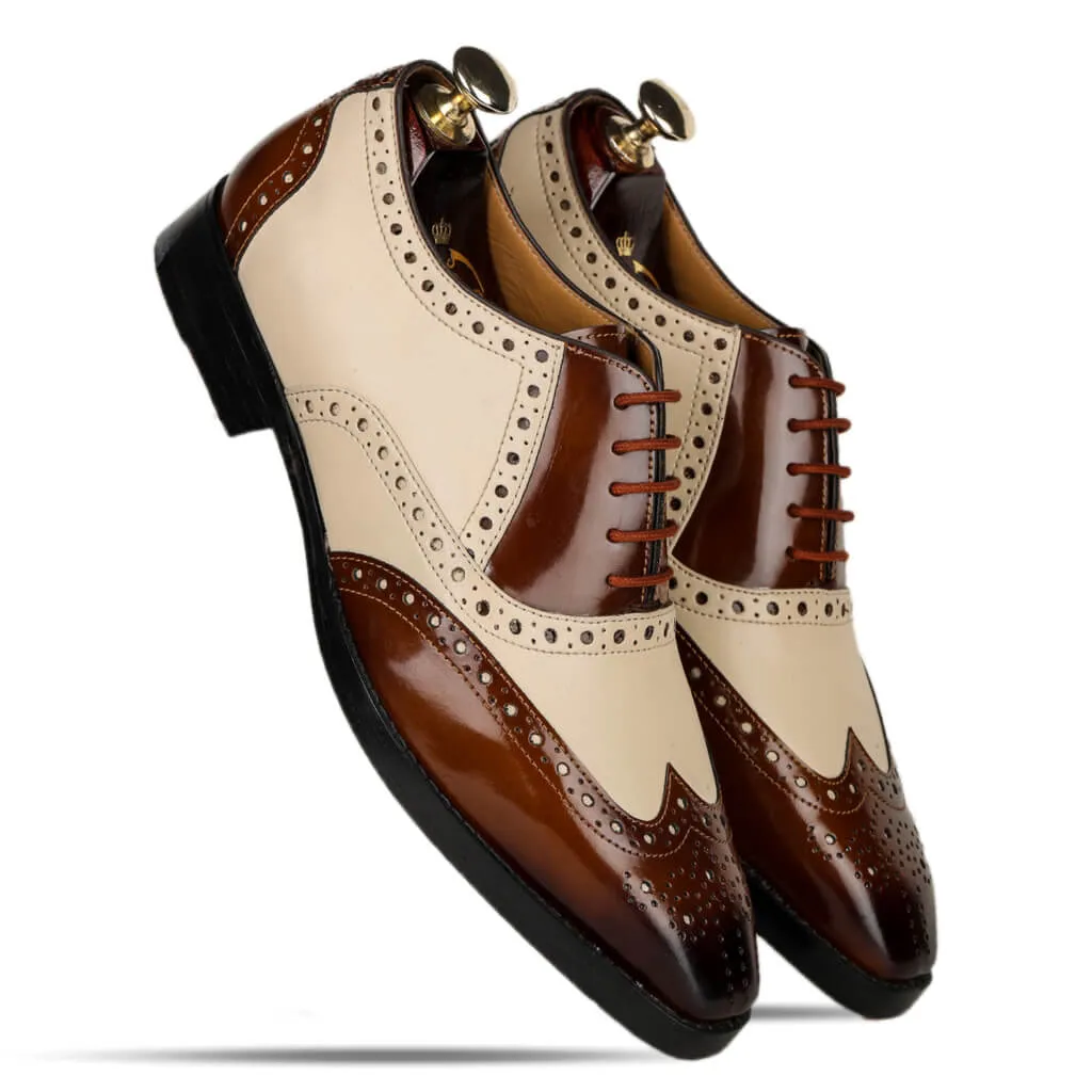 Brown & White Mirror Glossed Spectator Wingtip Oxfords