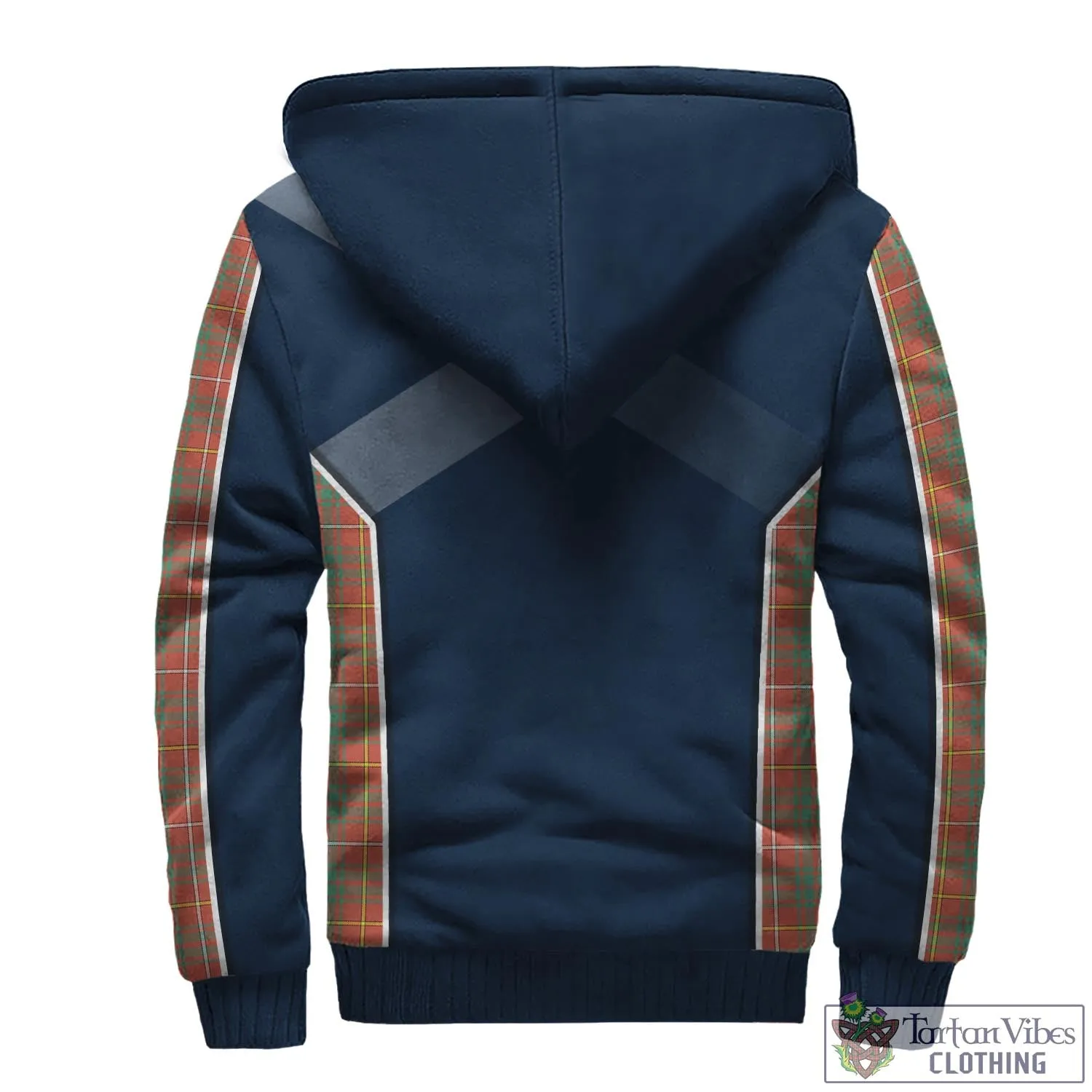 Bruce Ancient Tartan Sherpa Hoodie with Family Crest and Lion Rampant Vibes Sport Style
