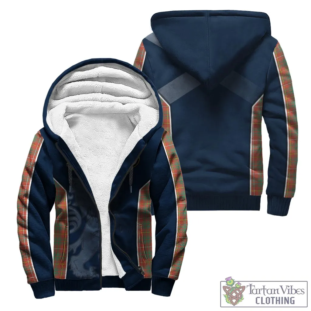 Bruce Ancient Tartan Sherpa Hoodie with Family Crest and Lion Rampant Vibes Sport Style