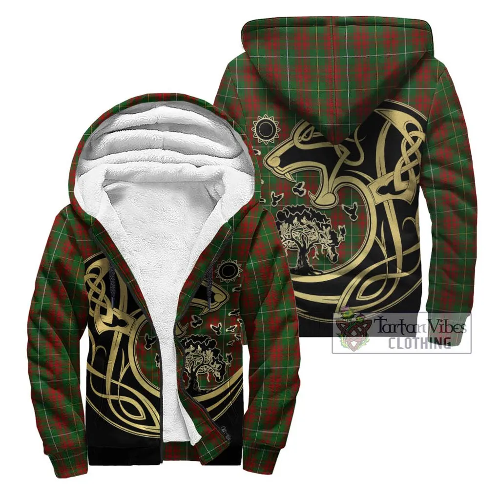Bruce Hunting Tartan Sherpa Hoodie with Family Crest Celtic Wolf Style