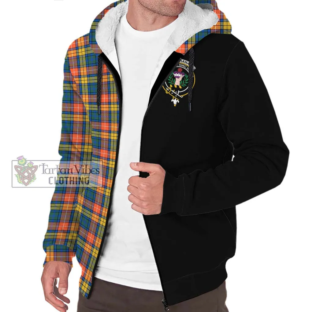 Buchanan Ancient Tartan Sherpa Hoodie with Family Crest and Half Of Me Style