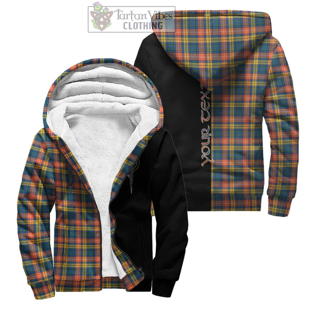 Buchanan Ancient Tartan Sherpa Hoodie with Family Crest and Half Of Me Style