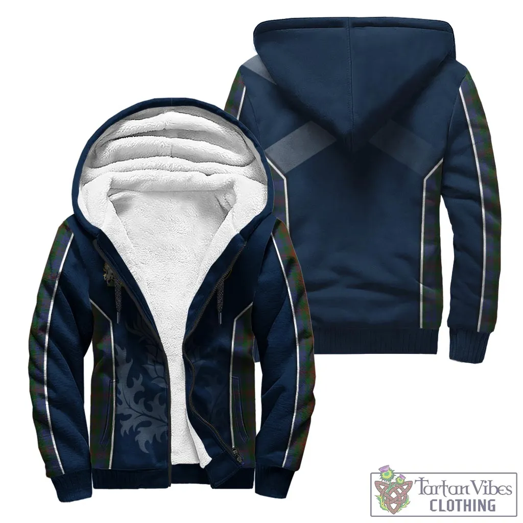 Buchanan Hunting Tartan Sherpa Hoodie with Family Crest and Scottish Thistle Vibes Sport Style