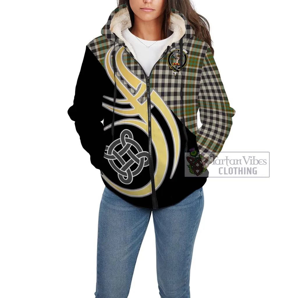 Burns Check Tartan Sherpa Hoodie with Family Crest and Celtic Symbol Style