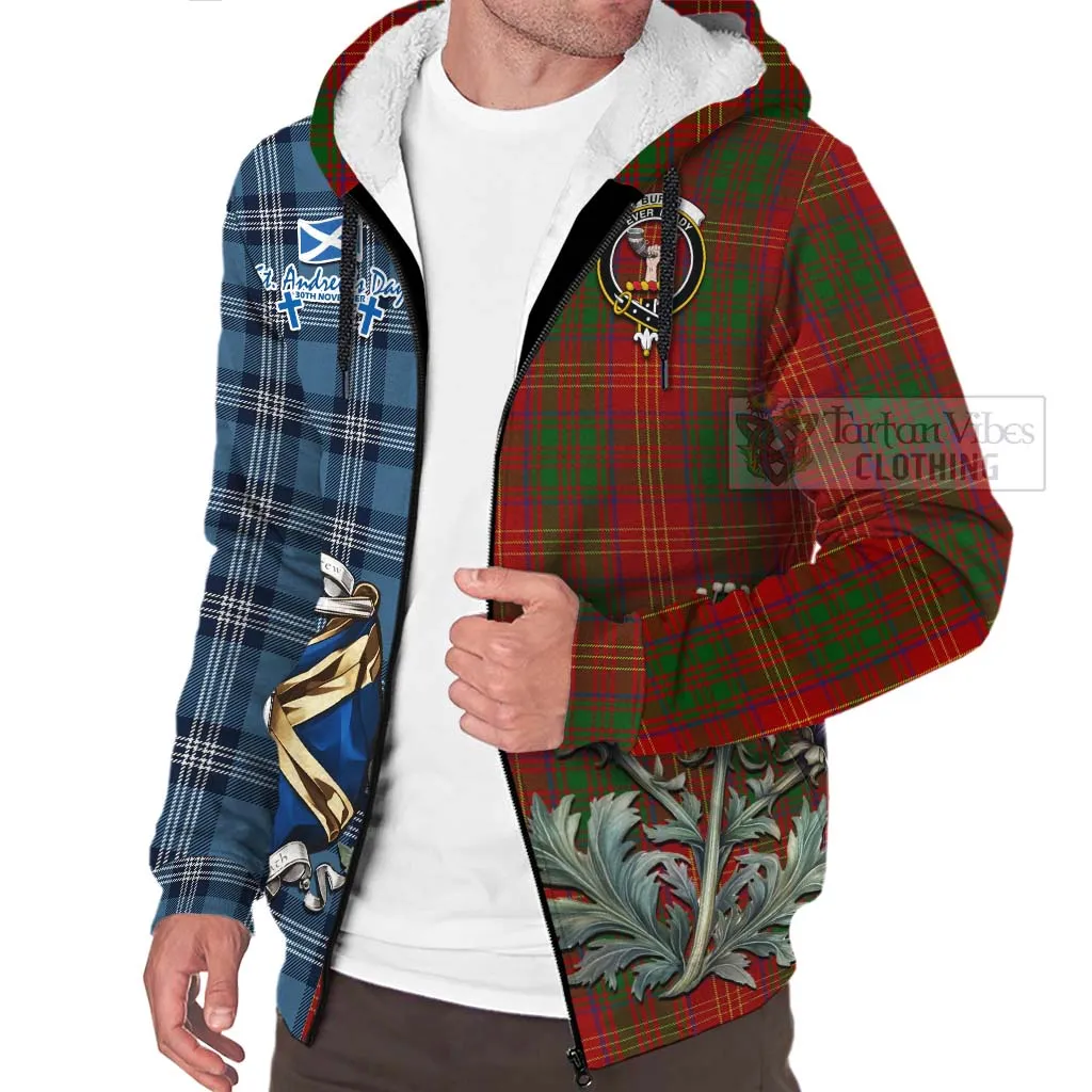 Burns Tartan Sherpa Hoodie Happy St. Andrew's Day Half Tartan Style