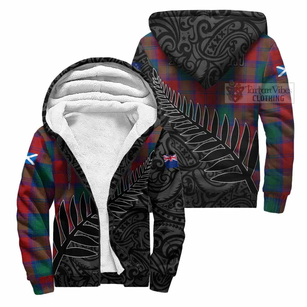 Byres (Byses) Crest Tartan Sherpa Hoodie with New Zealand Silver Fern Half Style