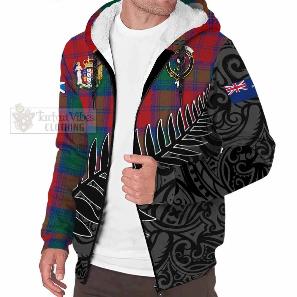 Byres (Byses) Crest Tartan Sherpa Hoodie with New Zealand Silver Fern Half Style