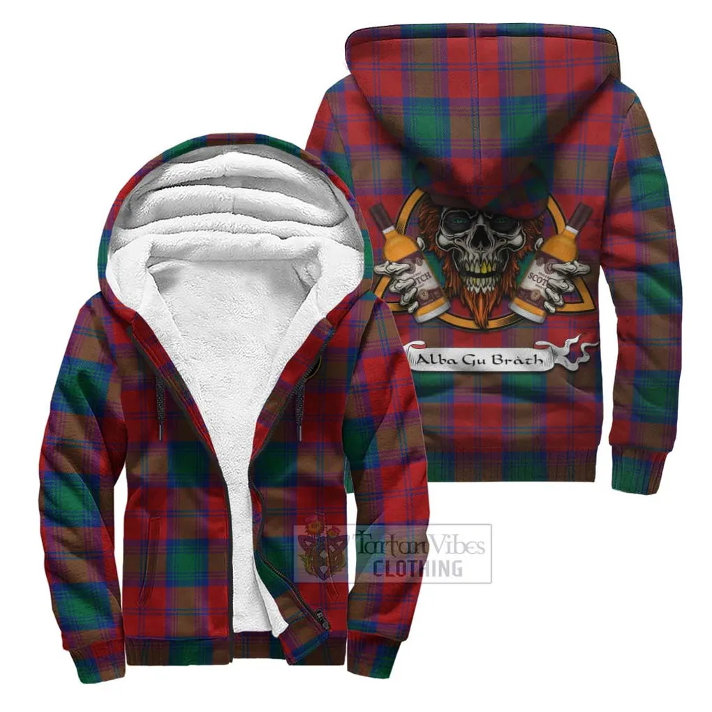 Byres (Byses) Tartan Sherpa Hoodie with Family Crest and Bearded Skull Holding Bottles of Whiskey