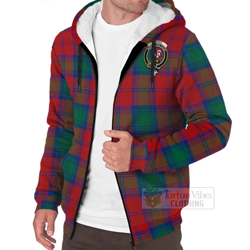 Byres (Byses) Tartan Sherpa Hoodie with Family Crest and Bearded Skull Holding Bottles of Whiskey