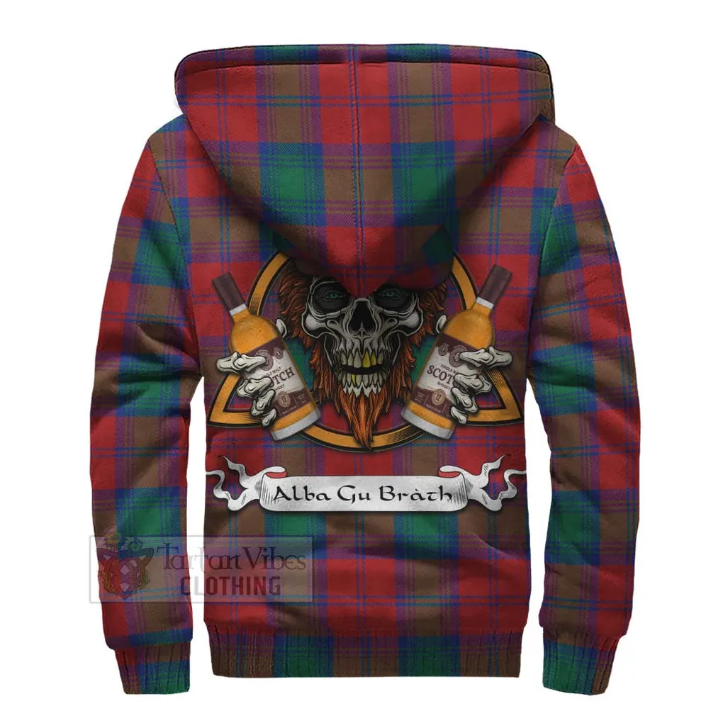 Byres (Byses) Tartan Sherpa Hoodie with Family Crest and Bearded Skull Holding Bottles of Whiskey