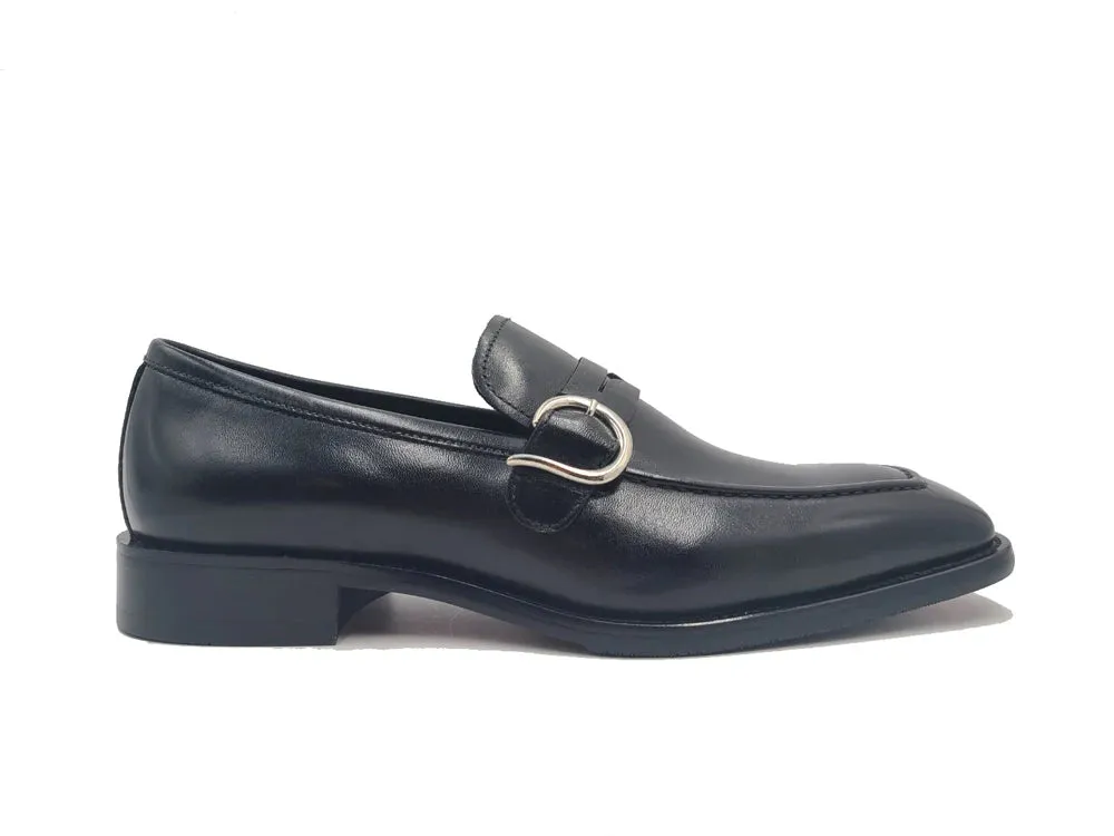Carrucci Black Men's dress Shoe Single Monk Strap with modern buckle KS509-47