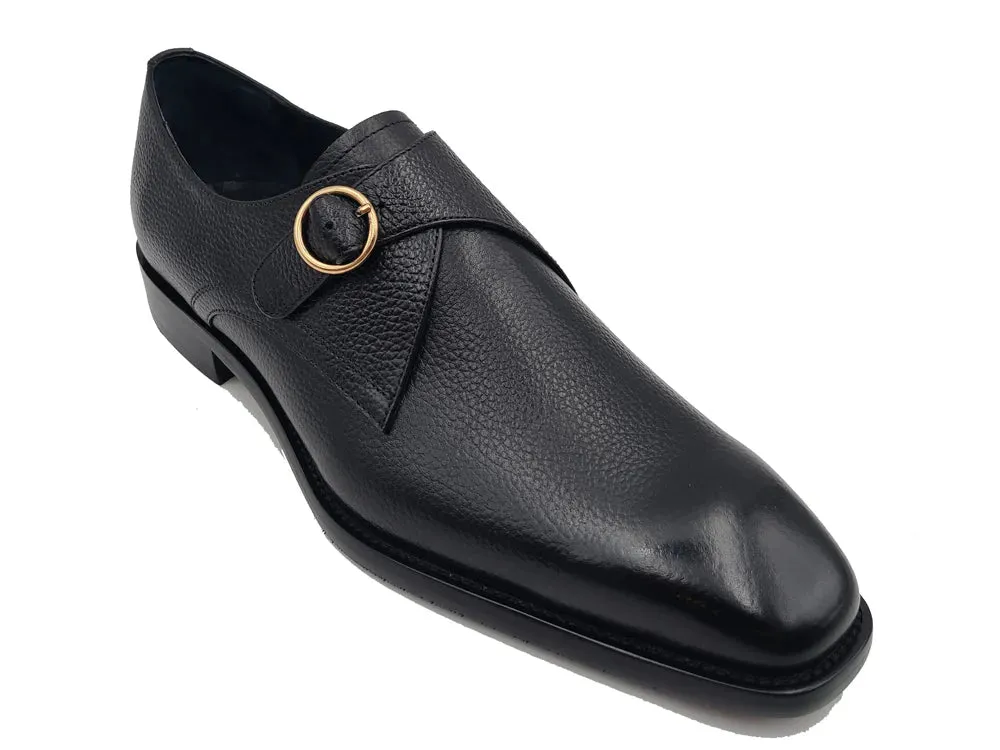 Carrucci Black Men's Genuine Leather Single Monk Strap Plain Toe Loafer