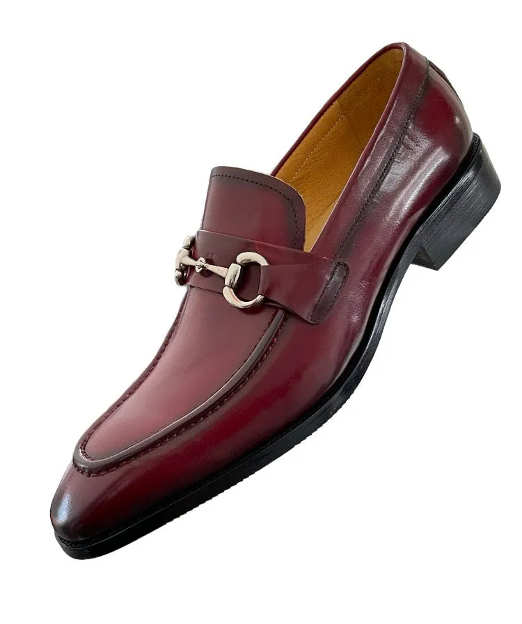 Carrucci Burgundy Leather Men's Slip On Dress Shoes Silver Buckle