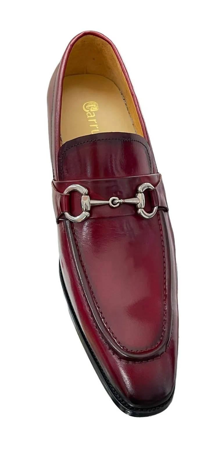 Carrucci Burgundy Leather Men's Slip On Dress Shoes Silver Buckle