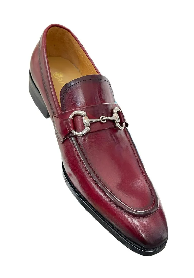 Carrucci Burgundy Leather Men's Slip On Dress Shoes Silver Buckle