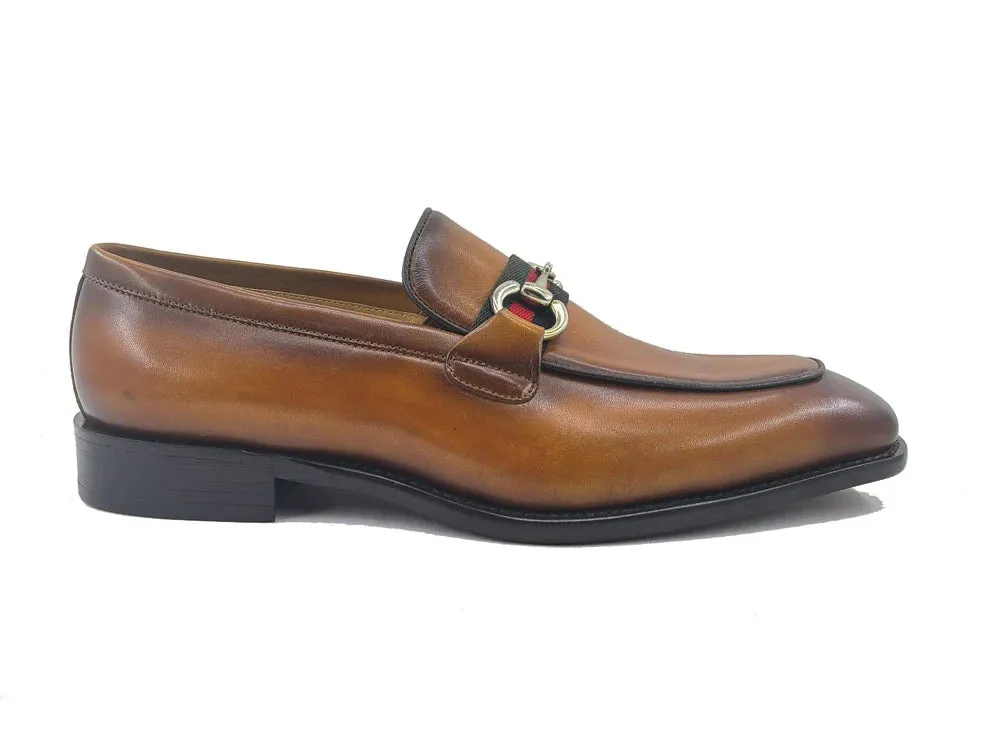 Carrucci Cognac Men's Burnished Calfskin Slip-On Loafer Sliver Buckle Style No: KS509-28R