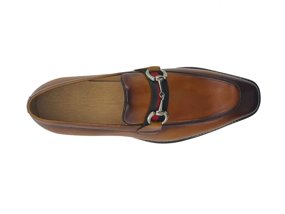 Carrucci Cognac Men's Burnished Calfskin Slip-On Loafer Sliver Buckle Style No: KS509-28R