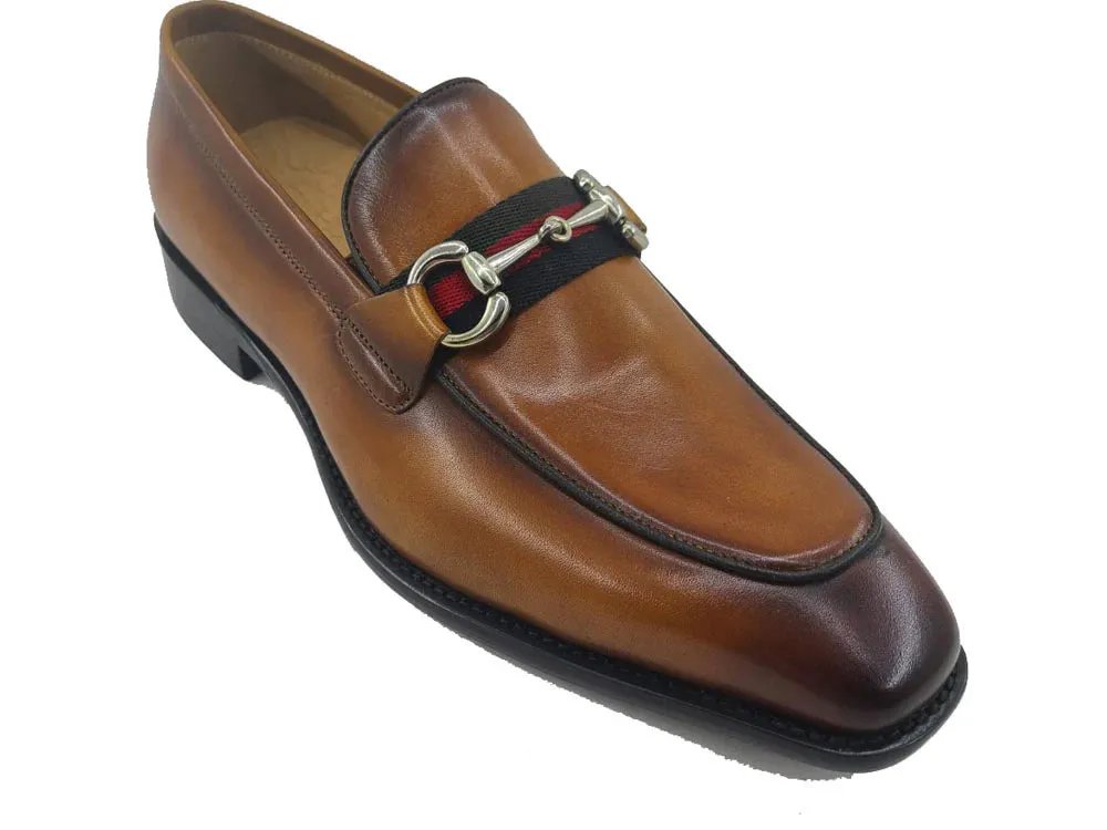 Carrucci Cognac Men's Burnished Calfskin Slip-On Loafer Sliver Buckle Style No: KS509-28R