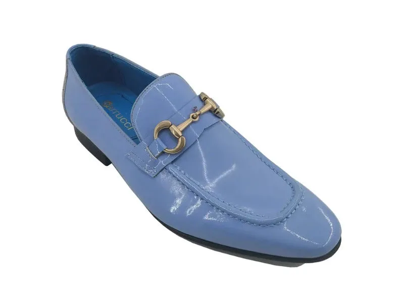 Carrucci sky blue patent leather slip-on dress Shoes Gold Buckle