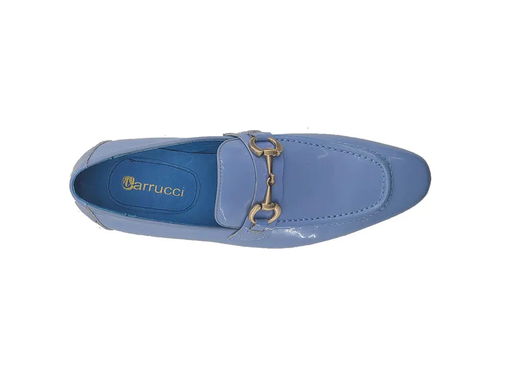 Carrucci sky blue patent leather slip-on dress Shoes Gold Buckle