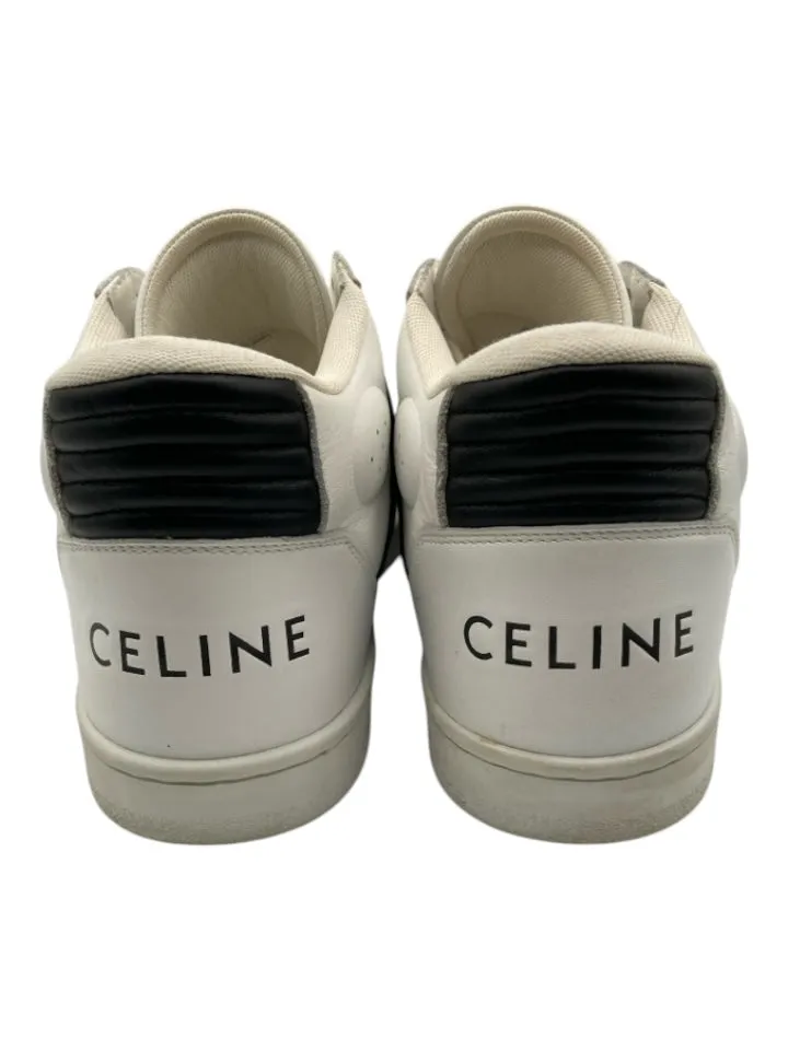 Celine Shoe Size 41 White & Black Leather Laces High Top Velcro Sneakers