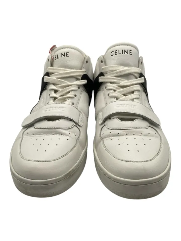 Celine Shoe Size 41 White & Black Leather Laces High Top Velcro Sneakers